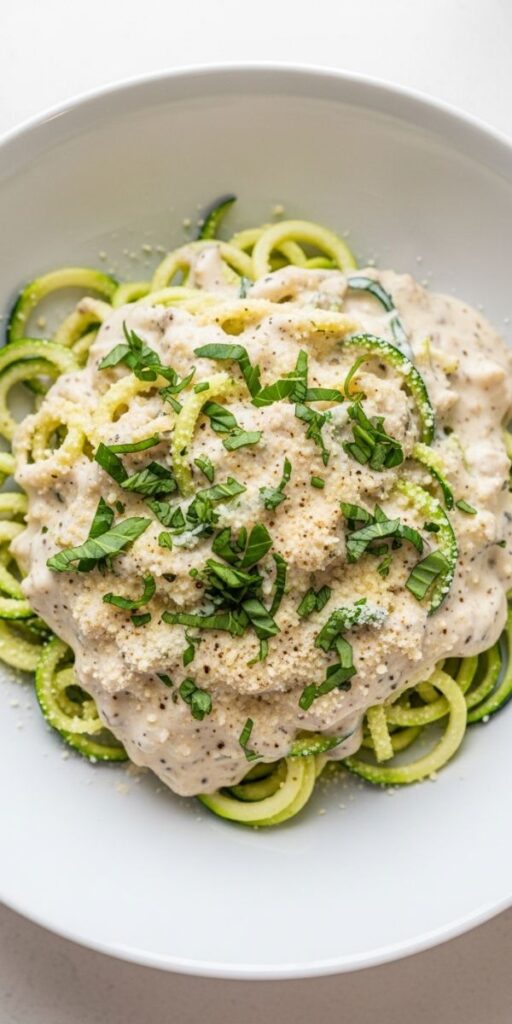Keto Zucchini Noodles with Alfredo Sauce