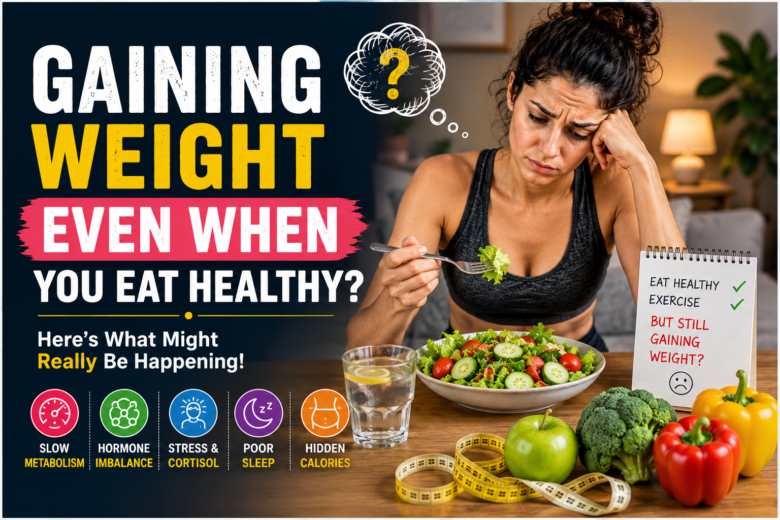 woman frustrated about weight gain while eating healthy