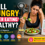 woman feeling hungry after eating healthy food