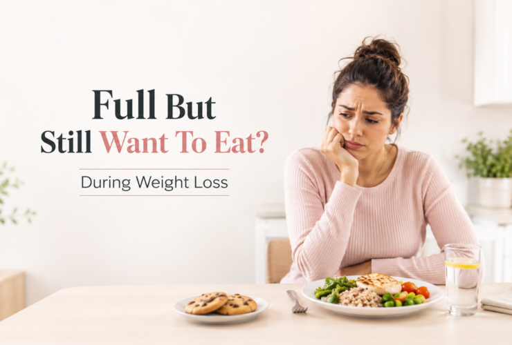 woman feeling full but still wanting to eat during weight loss