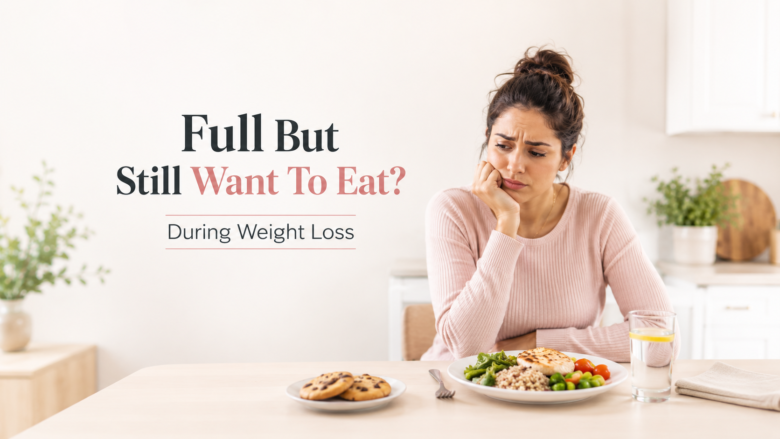 woman feeling full but still wanting to eat during weight loss
